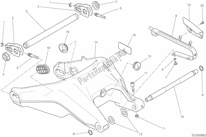 All parts for the Rear Swinging Arm of the Ducati Monster 659 Australia 2019